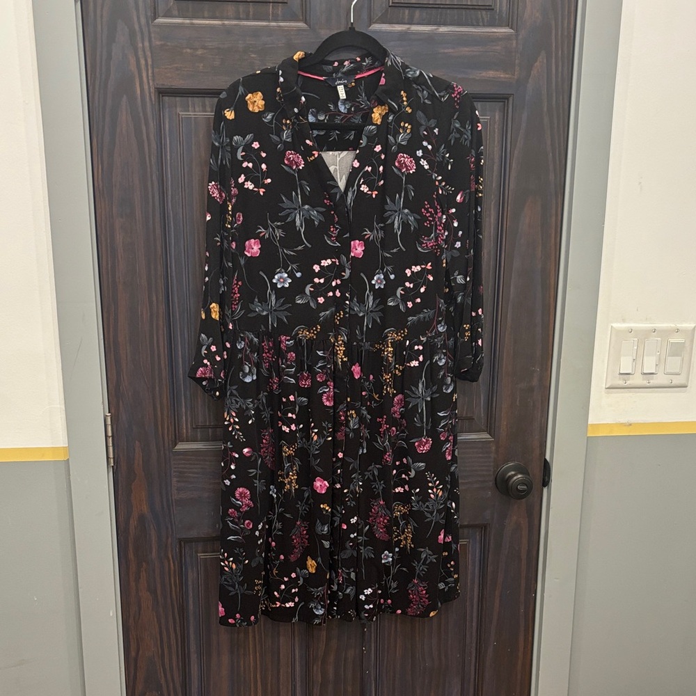 Joules Black Floral Long Sleeve Dress